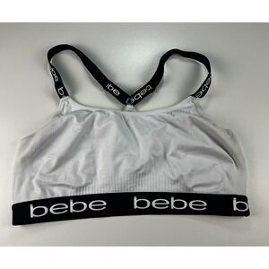 Bebe White‎ Sports Bra Black Logo Racerback Adjustable Straps 2X